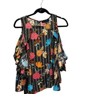 Dance & Marvel Women's M Floral Cold Shoulder Ruffle Blouse